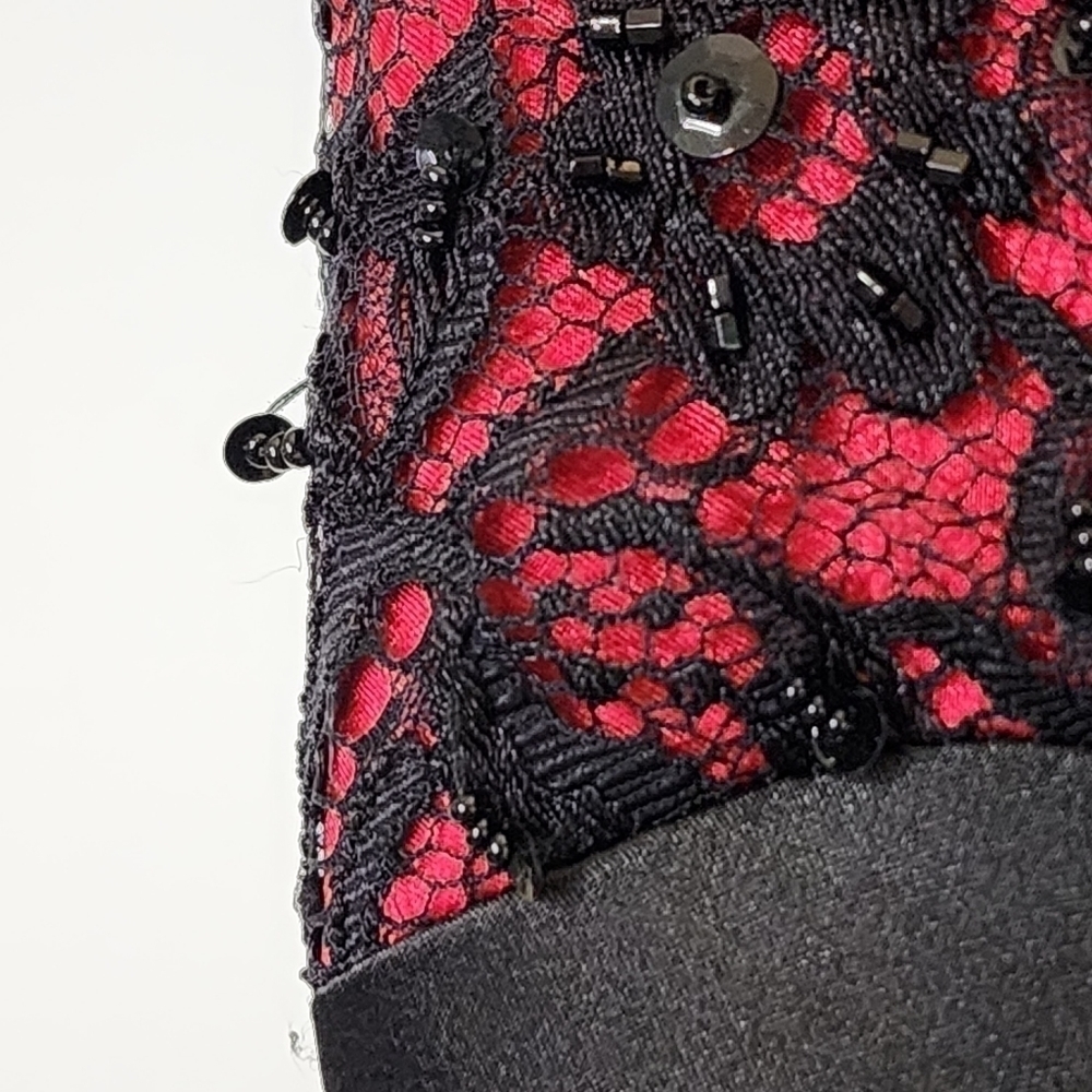 TADASHI Dress Shoji Cocktail Womens Size 4 Red Black Lace Eyelash Fairygoth - Picture 7 of 13